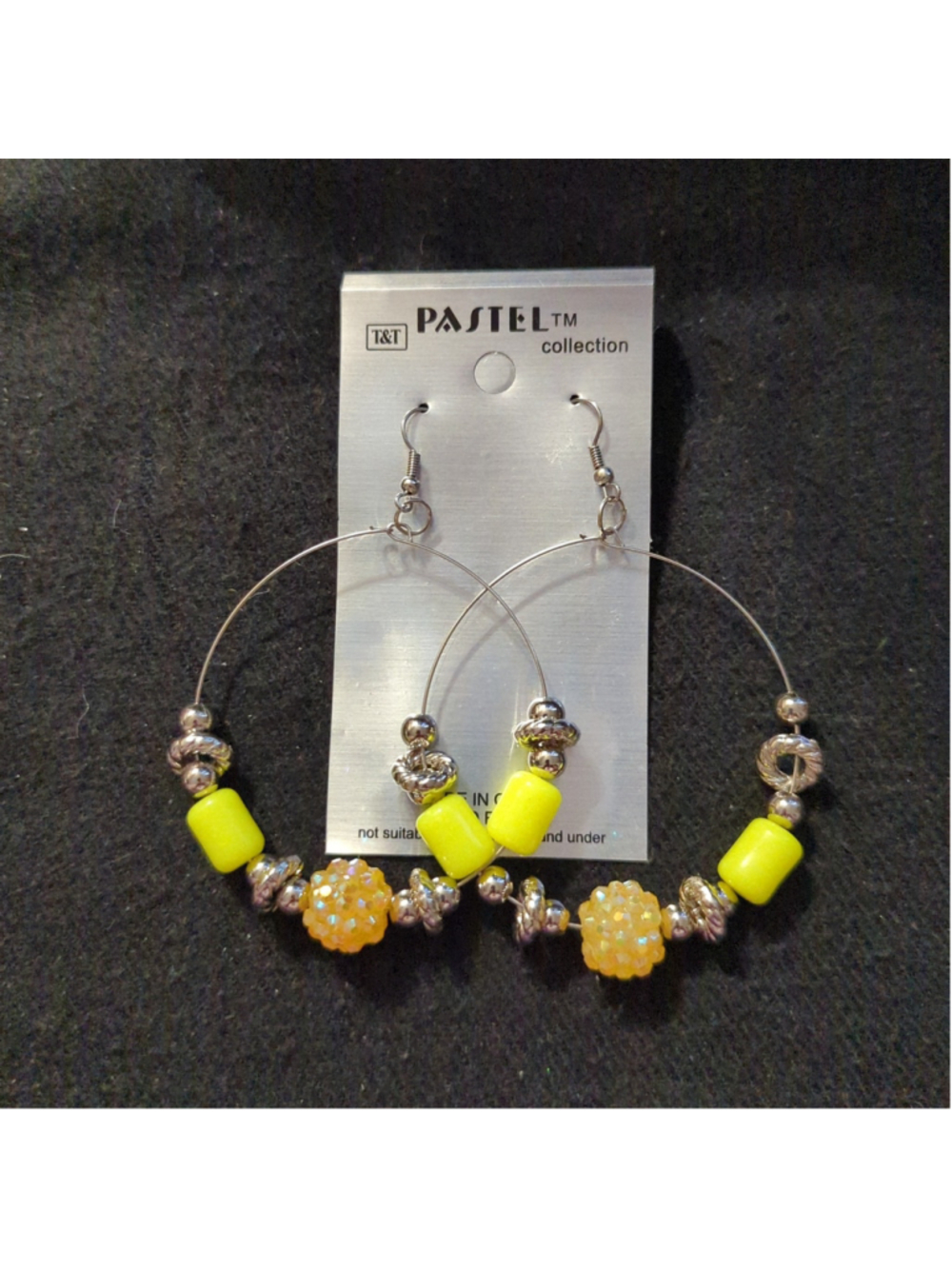 Pastel Collection Silver Tone Yellow Beaded Hoop Dangle Statement Earrings